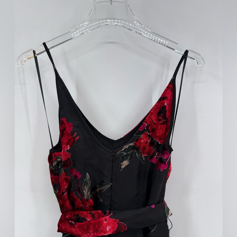 Anthropologie Ettwa Burnout Velvet Jumpsuit Black Red Floral Wide Leg small‎ - Picture 11 of 13